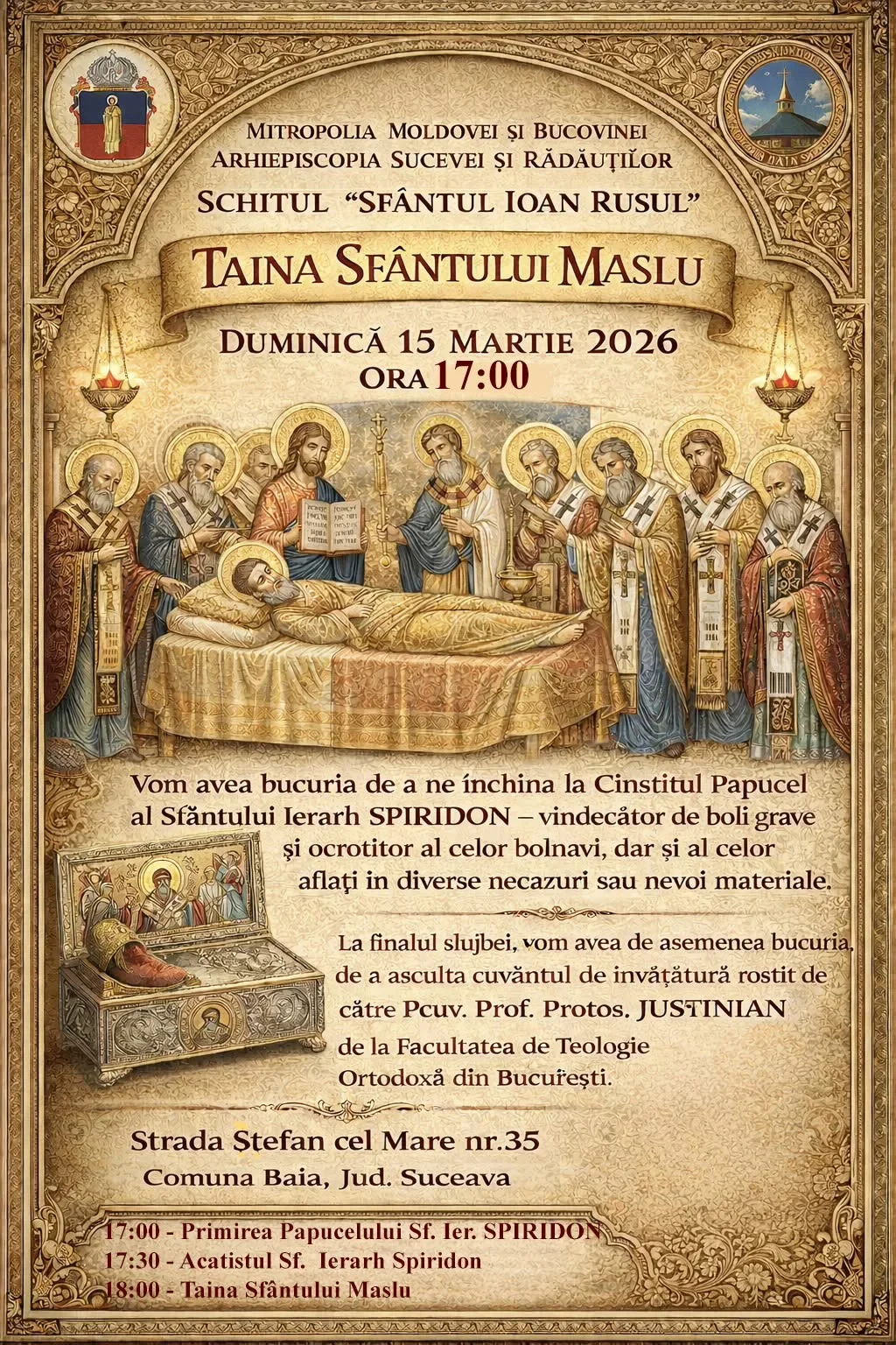 Cinstitul Papucel al Sfântului Ierarh Spiridon ajunge la Schitul „Sfântul Ioan Rusul” din comuna Baia