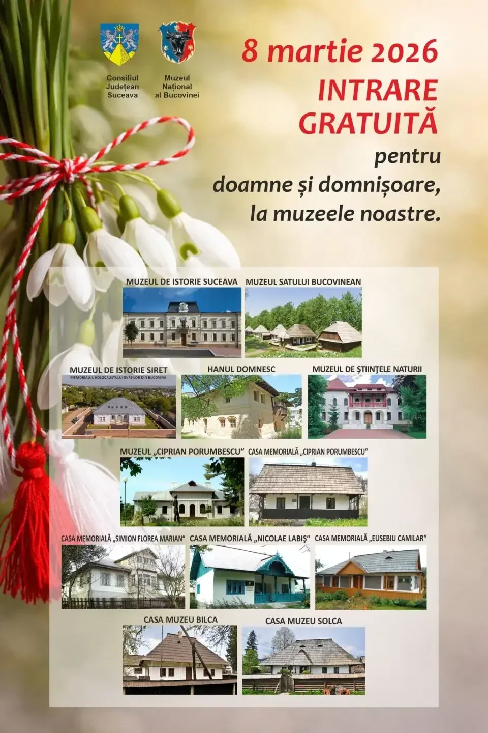 Intrare gratuită pentru femei la muzeele din județul Suceava, de 8 martie